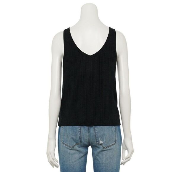 Juniors' Double V-Neck Black Tank Top XS & Small - Picture 2 of 3